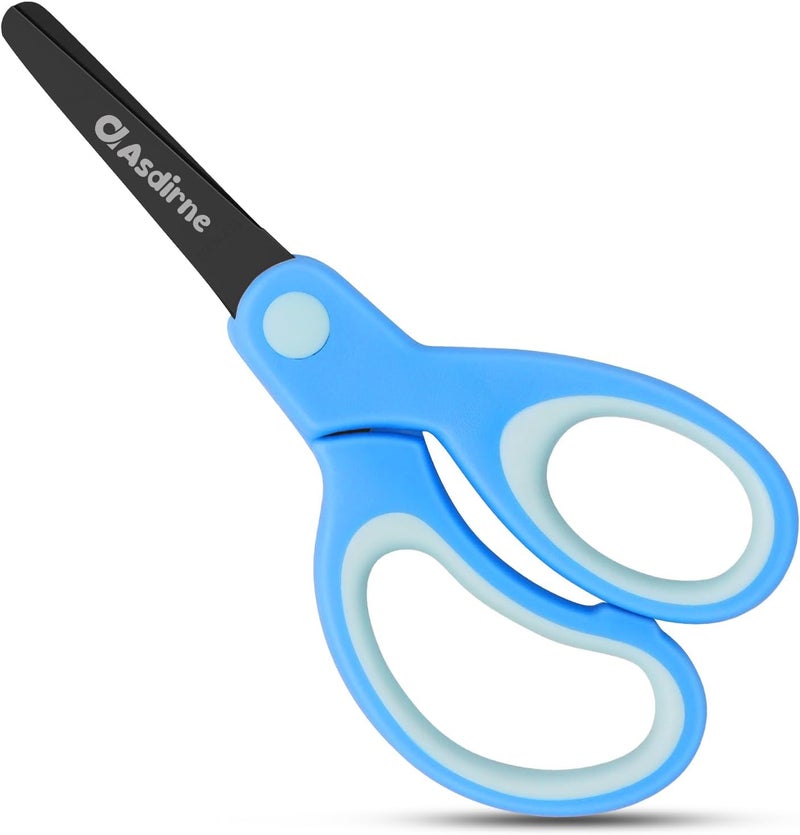 Asdirne Kids Scissors, Safety Children Scissors, Craft Scissors with Blunt Tip Stainless Steel Blades and Soft Grip, Great for Home and School,13.5cm, Blue - Image 1